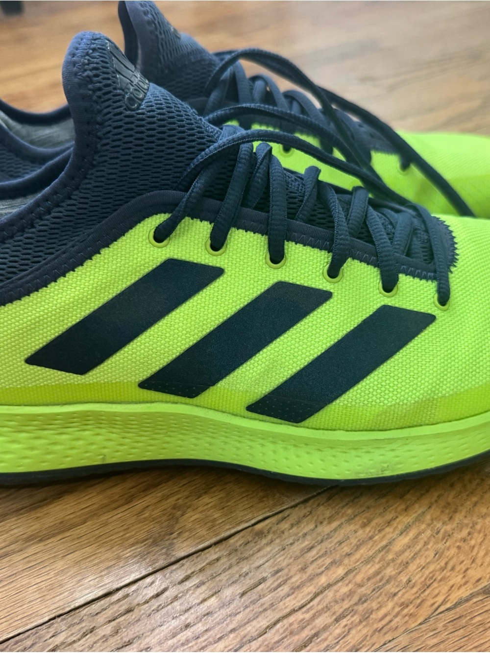 adidas Bright Green Athletic Tennis Shoes with Blue Stripes